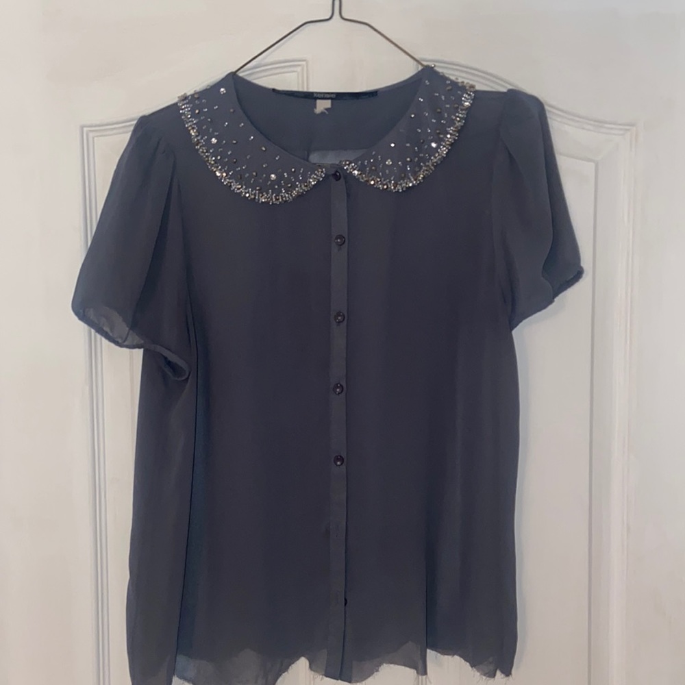 Kensie sheer beaded Peter Pan collar blouse 💫